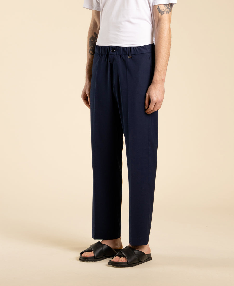 Pantalone regular fit elastico in vita - Blu