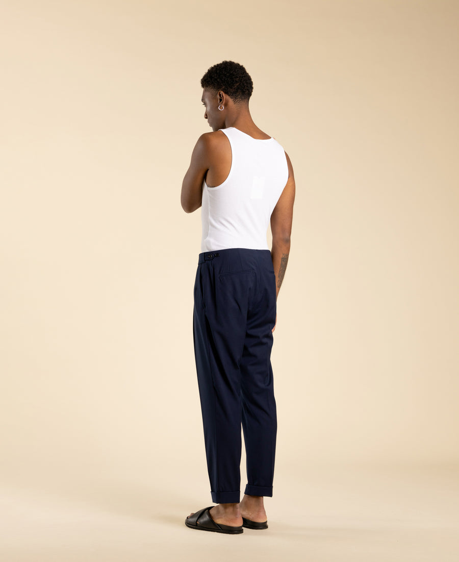 Pantalone regular fit risvolto al fondo - Blu