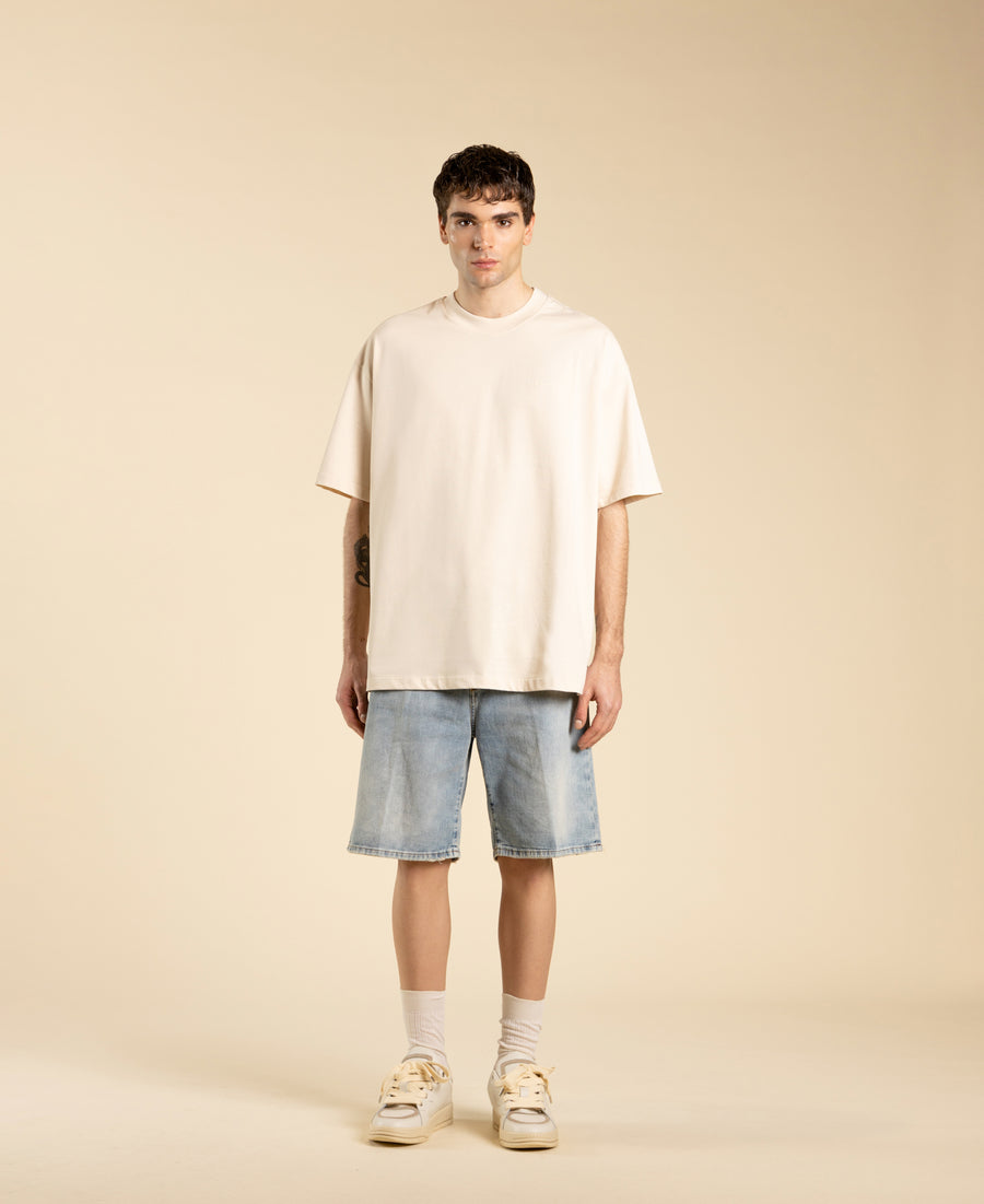 T-shirt oversize in jersey di cotone - Panna