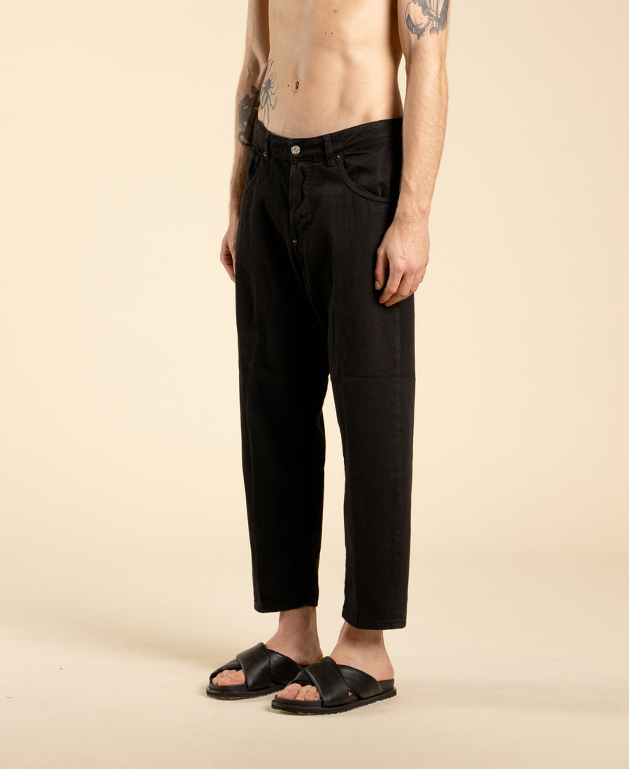 Jeans cropped in cotone denim - Nero