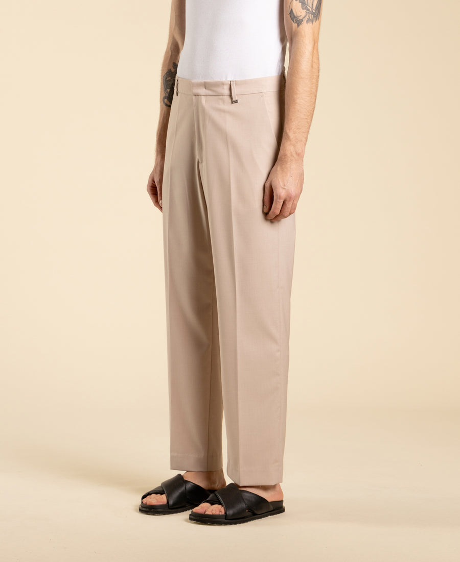 Pantalone cropped gamba dritta in poliviscosa - Cipria