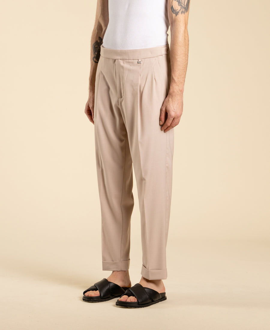 Pantalone regular fit doppia pinces - Cipria