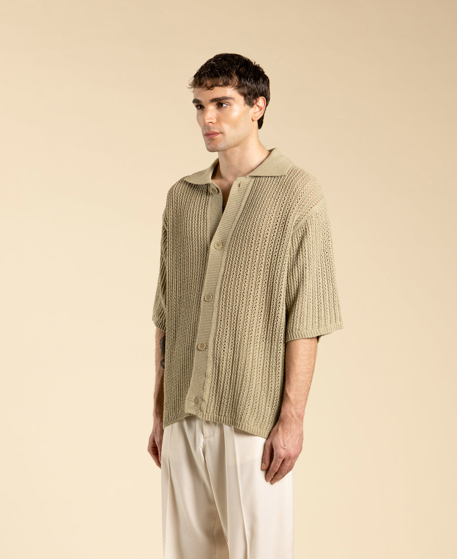 Cardigan oversize in maglia traforato - Verde