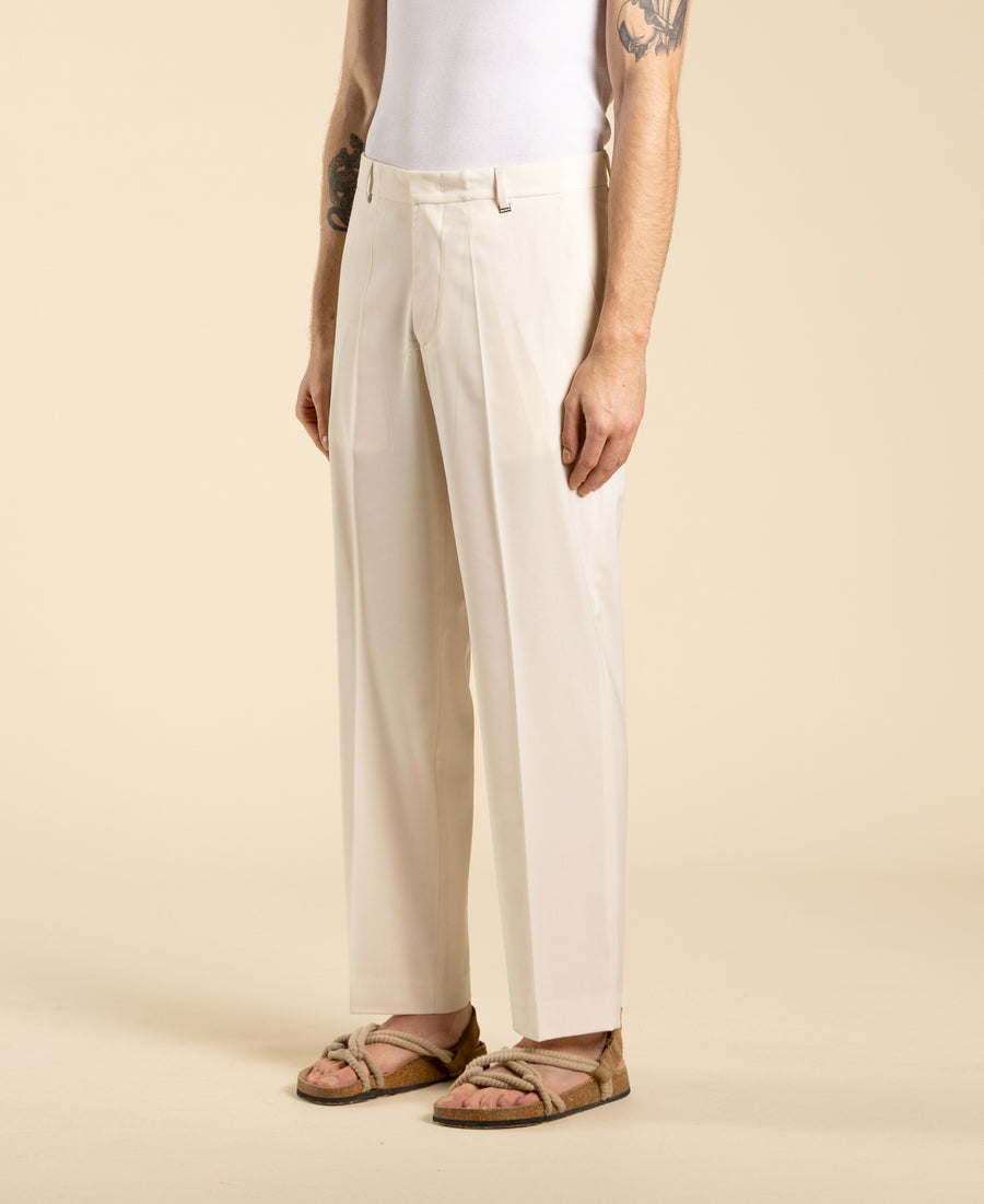 Pantalone cropped gamba dritta in poliviscosa - Panna