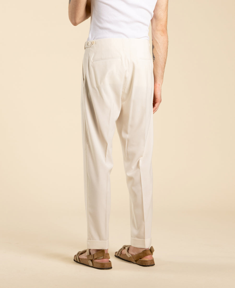 Pantalone regular fit doppia pinces - Panna