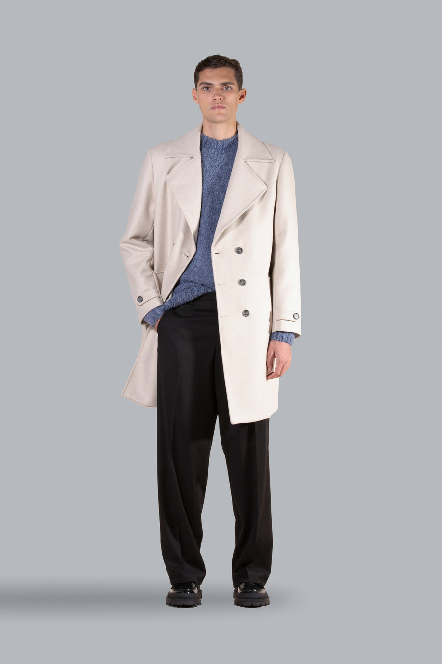 Cappotto in lana doppiopetto - Beige