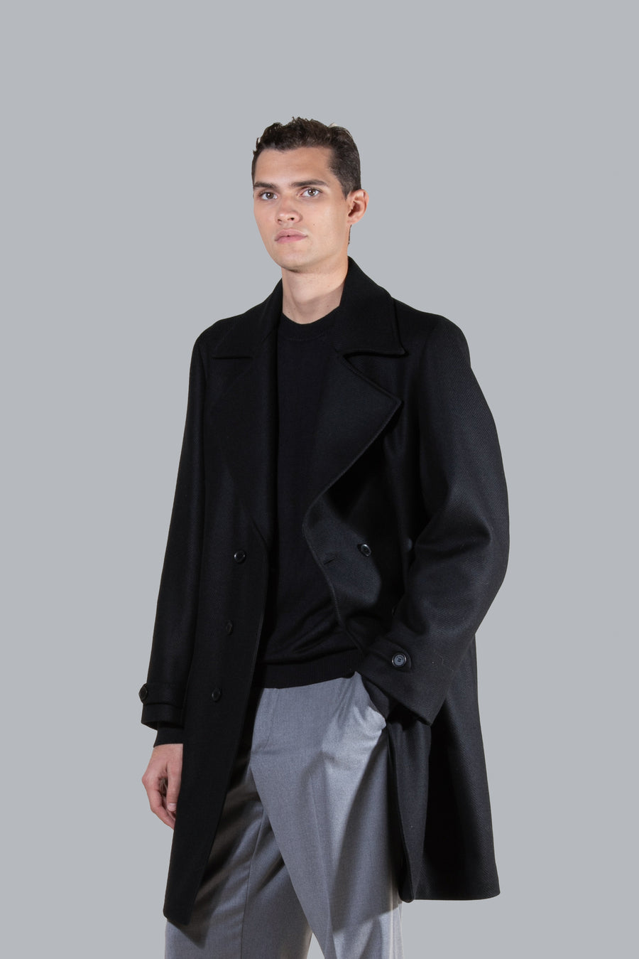 Cappotto in lana doppiopetto - Nero