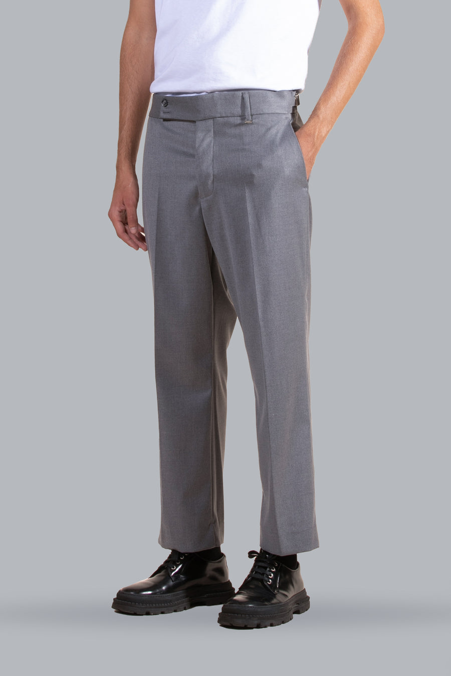 Pantalone con fibbie ai lati crop - Grigio