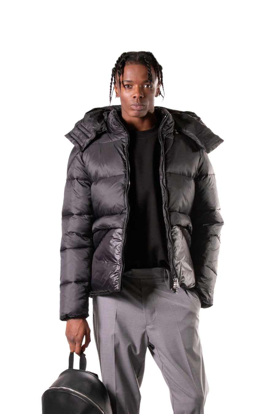 Regular fit eco down jacket with hood - Black