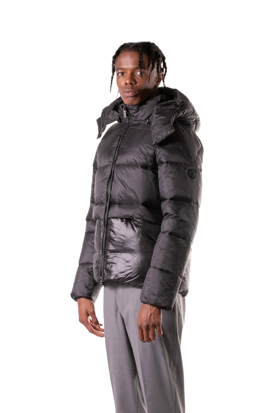 Regular fit eco down jacket with hood - Black