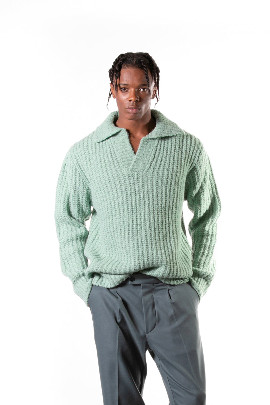 Oversized knitted polo shirt - Green