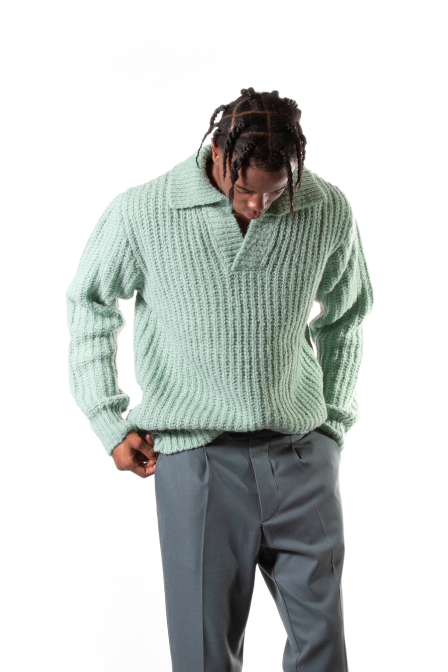 Oversized knitted polo shirt - Green