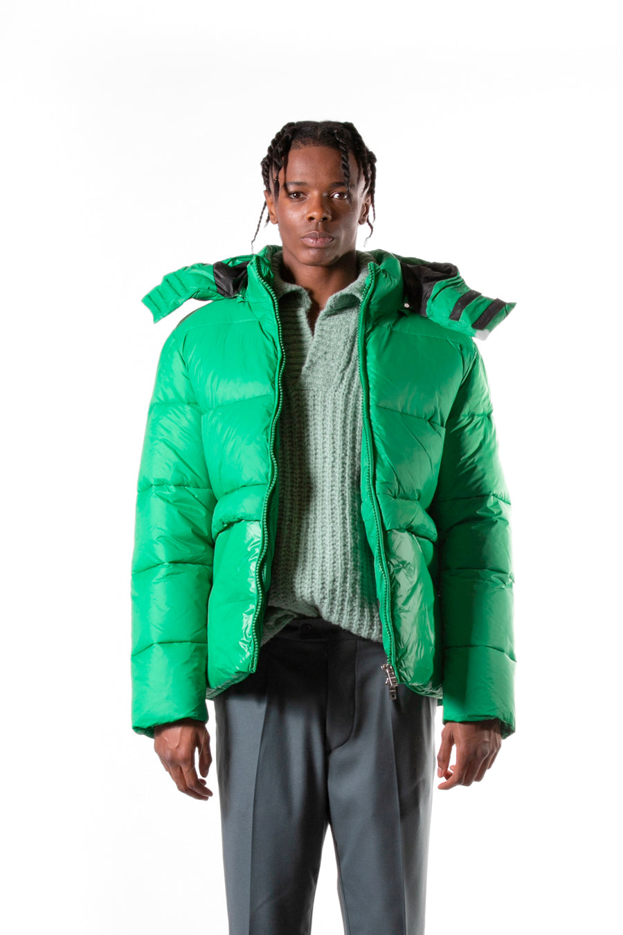 Regular fit eco down jacket with hood - Green