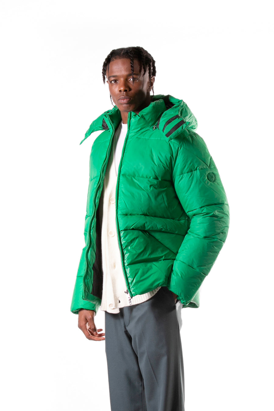 Regular fit eco down jacket with hood - Green