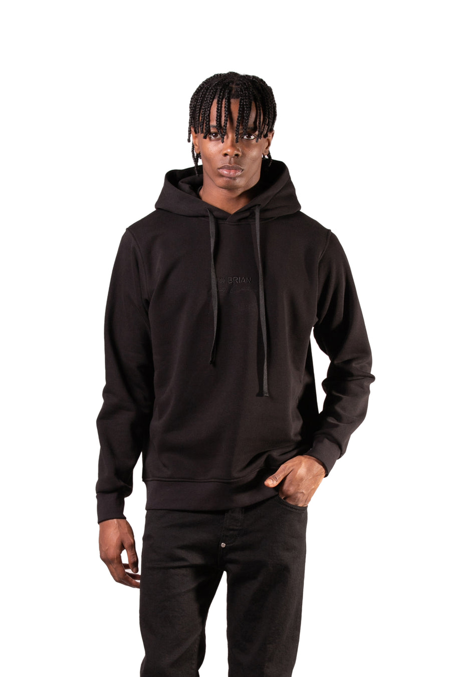 Felpa hoodie regular fit con ricamo logo in tono - Nero