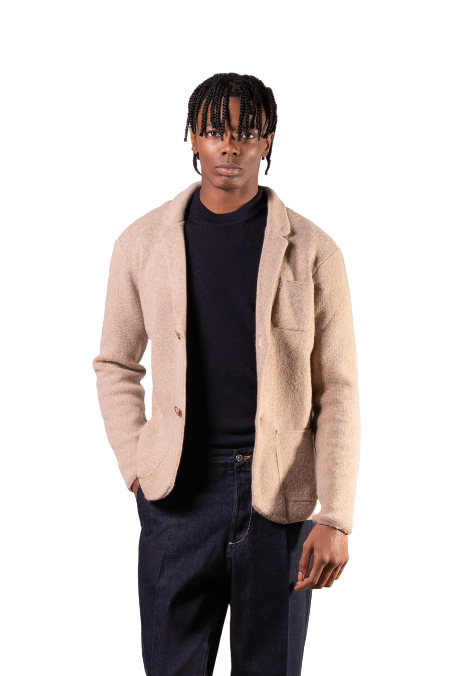 SINGLE-BREASTED KNIT JACKET-BEIGE