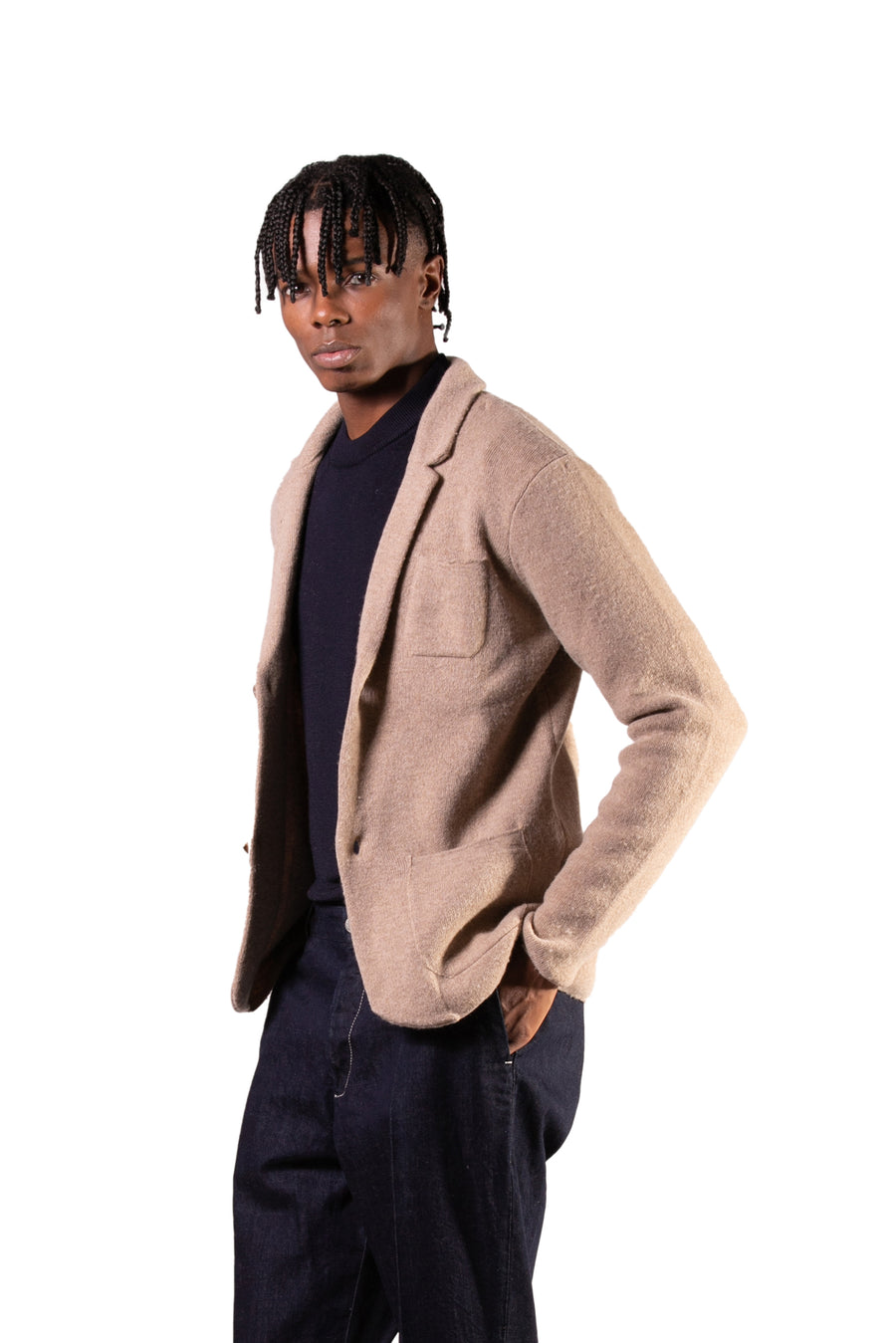 SINGLE-BREASTED KNIT JACKET-BEIGE