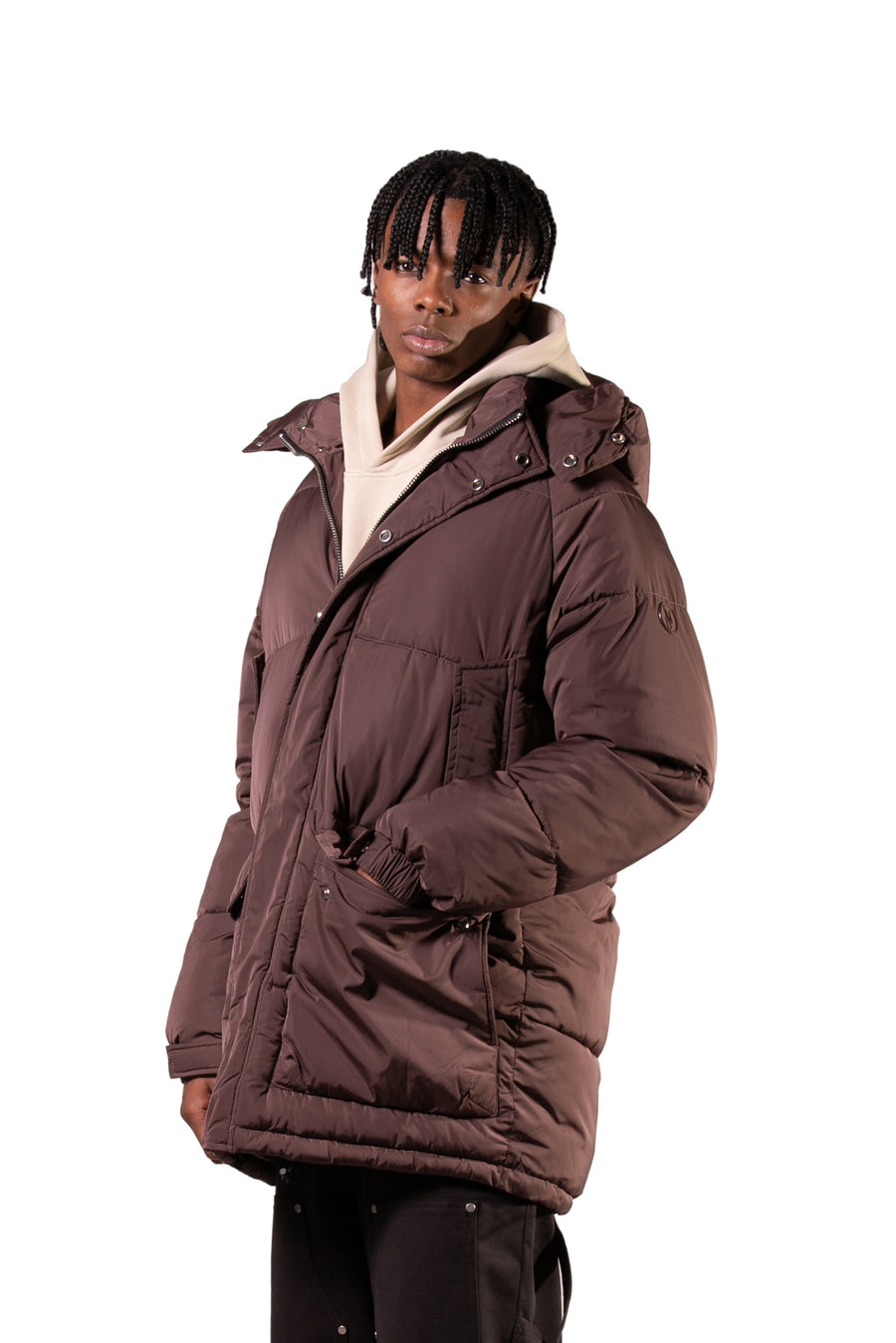 LONG DOWN JACKET WITH HOOD - BROWN