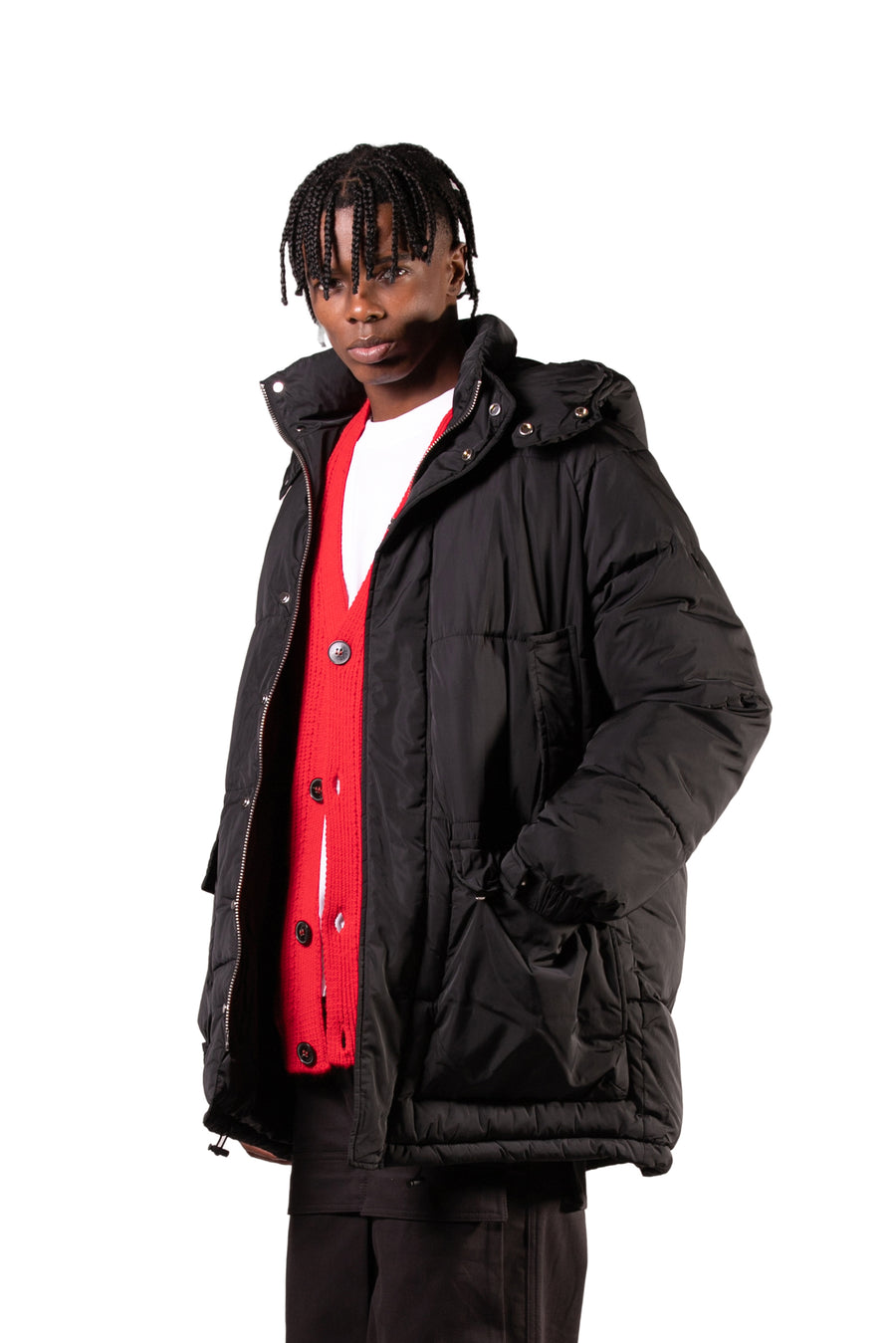 LONG DOWN JACKET WITH HOOD-BLACK