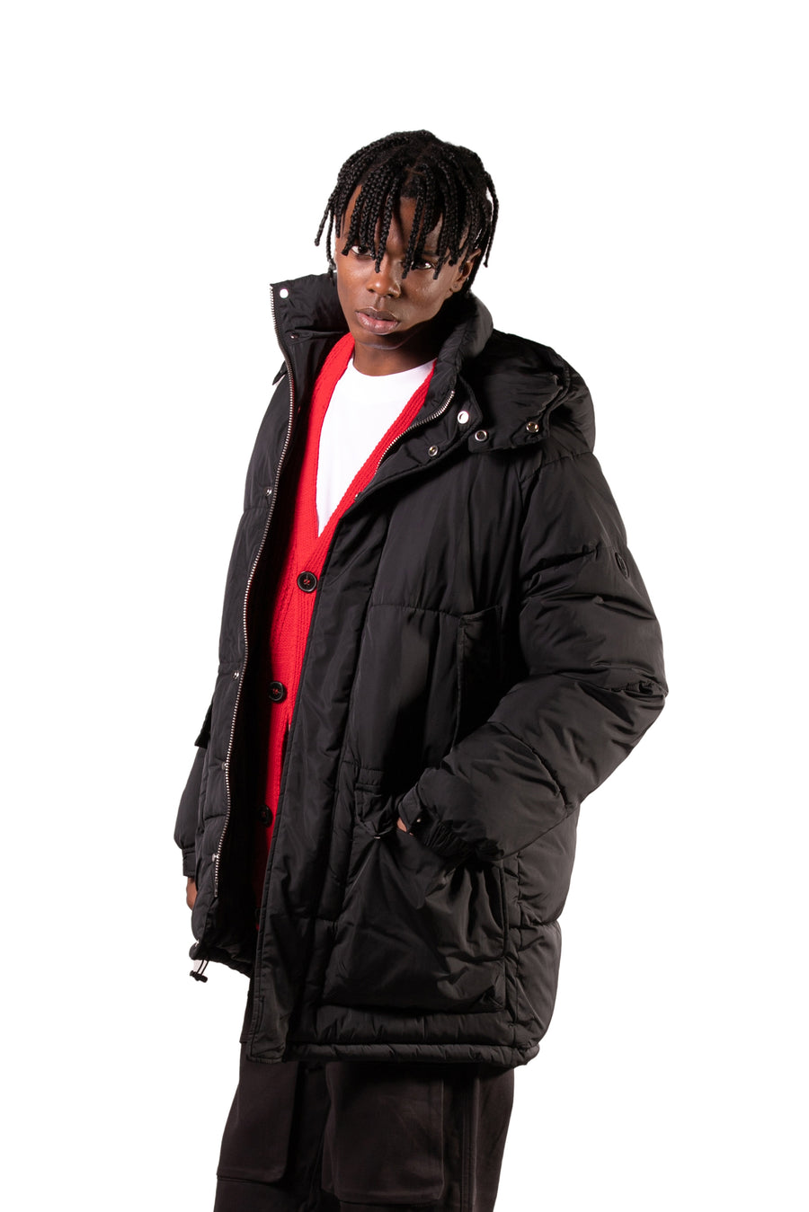 LONG DOWN JACKET WITH HOOD-BLACK