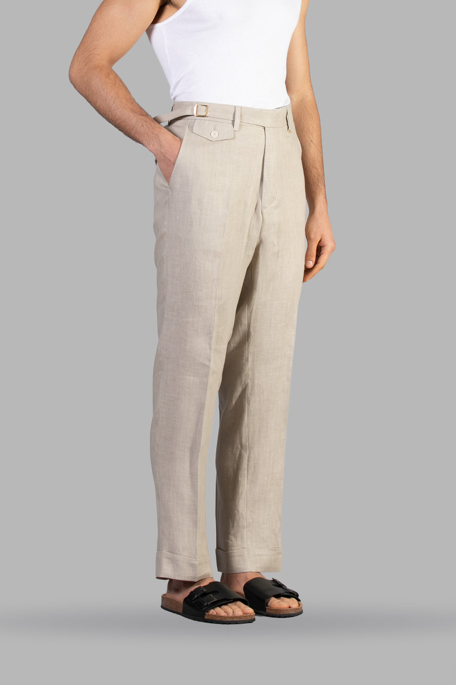 Pantalone regular fit in 100% lino - Beige