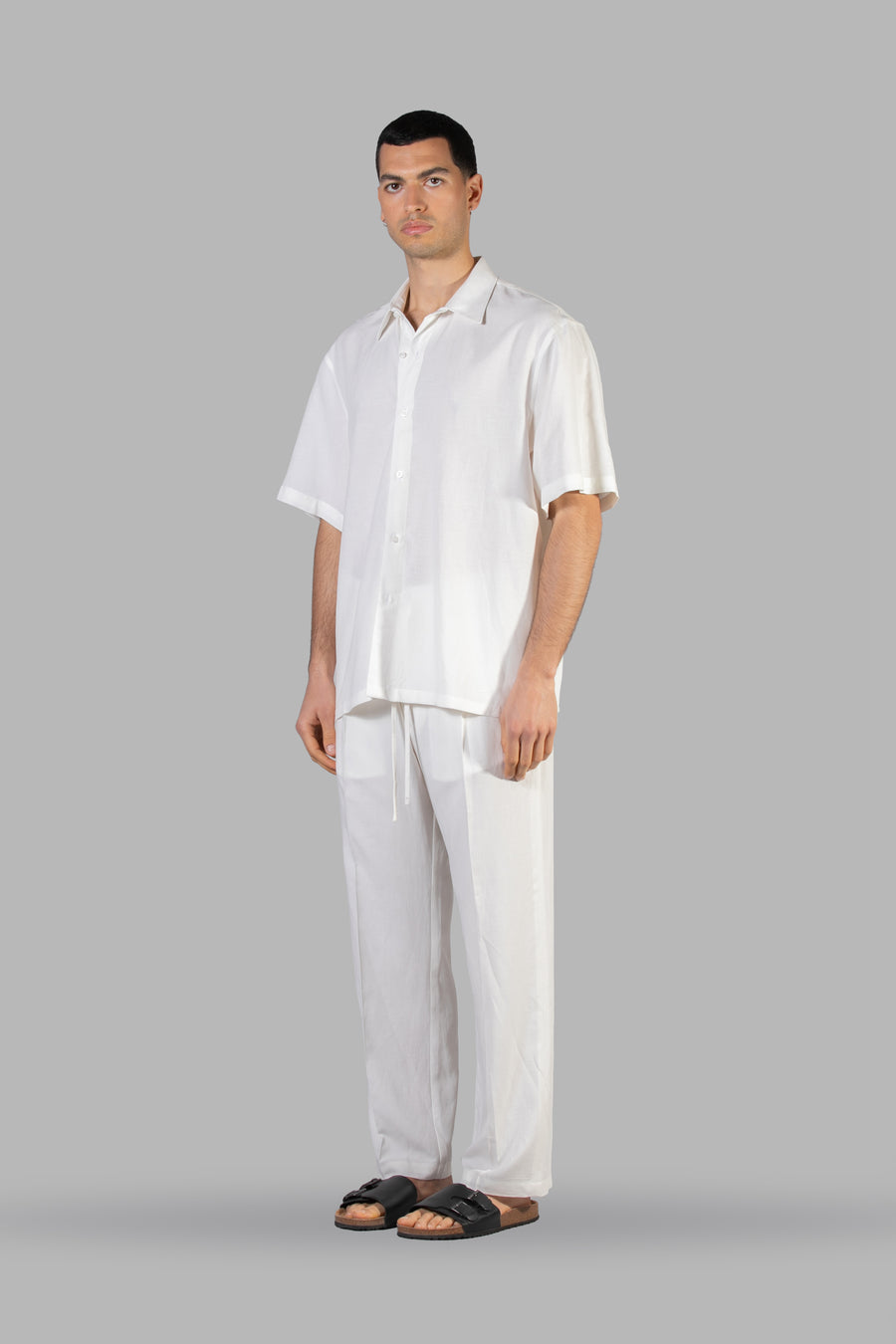 Pantalone con laccio in viscosa lino - Bianco