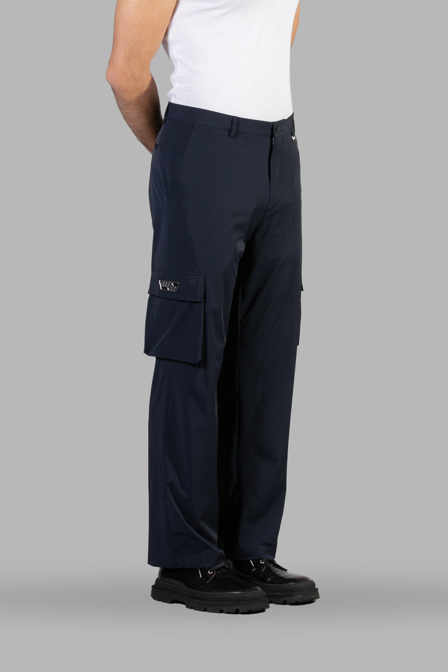 Pantalone in nylon fondo ampio con tasconi - Blu