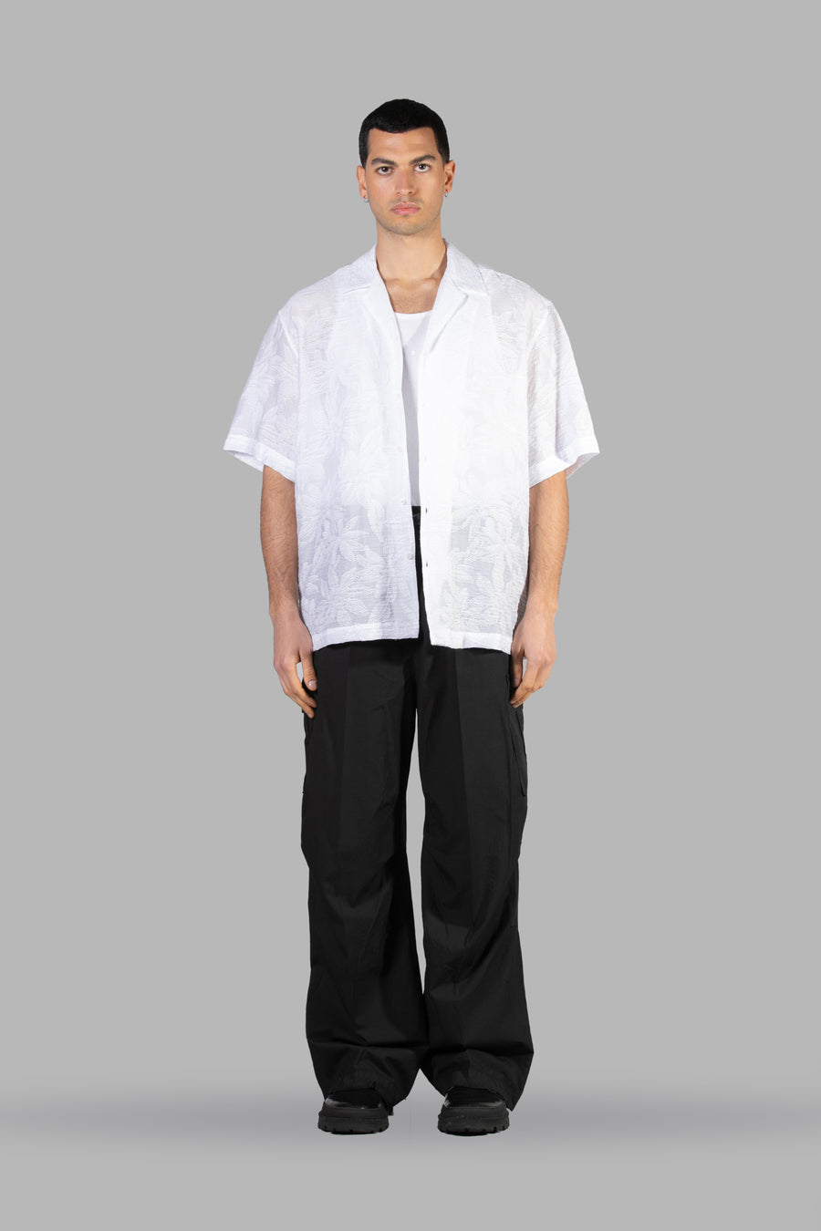 Pantalone in nylon fondo ampio con tasconi - Nero