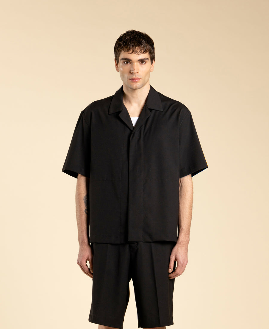 Camicia boxy a maniche corte - Nero