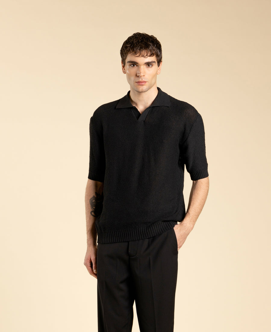 Polo regular fit in maglia - Nero