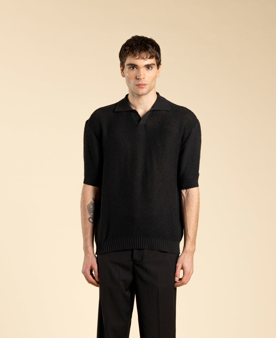 Polo regular fit in maglia - Nero