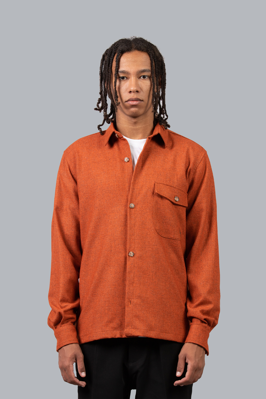 Wool blend shirt with large pocket - Orange