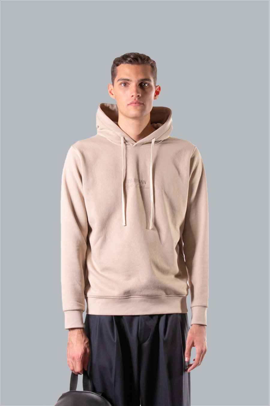 Felpa hoodie regular fit con ricamo logo in tono - Beige