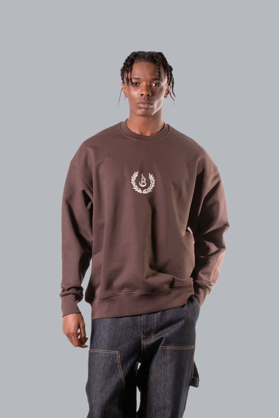 Oversized crewneck sweatshirt in heavy 370gr cotton - Brown