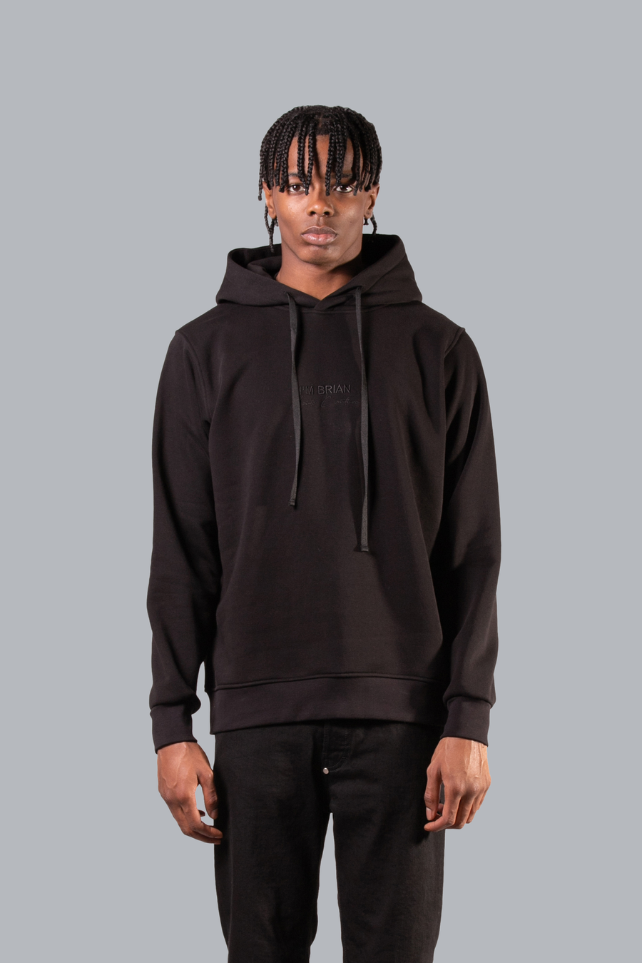 Felpa hoodie regular fit con ricamo logo in tono - Nero