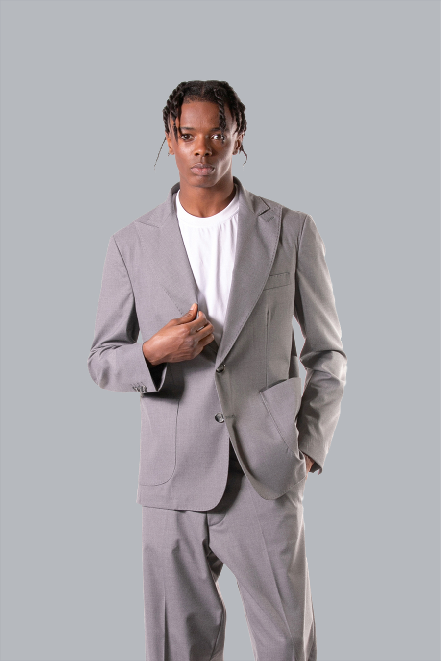 Single-breasted jacket with lapel collar and patch pockets - Grey