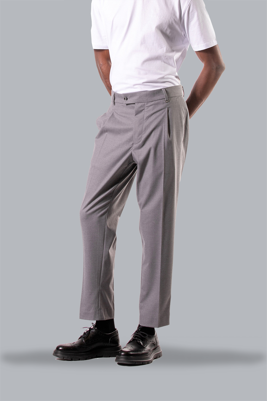 Pantalone una pince in viscosa effetto melange - Grigio