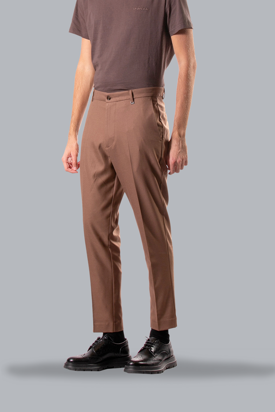 Pantalone regular fit in twill di viscosa - Tabacco