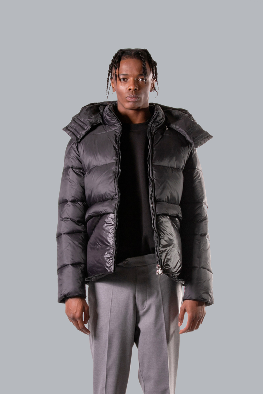 Regular fit eco down jacket with hood - Black