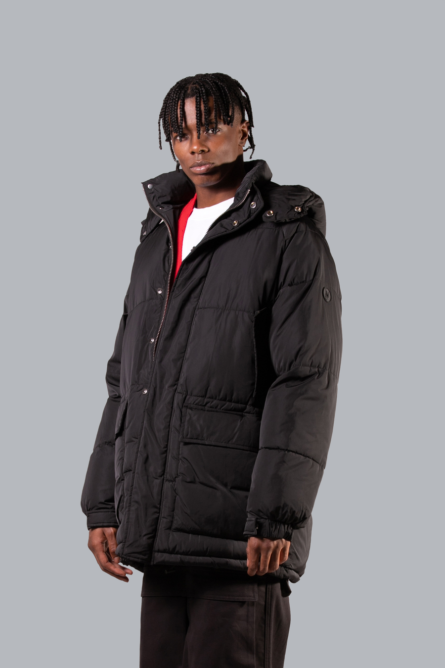 LONG DOWN JACKET WITH HOOD-BLACK