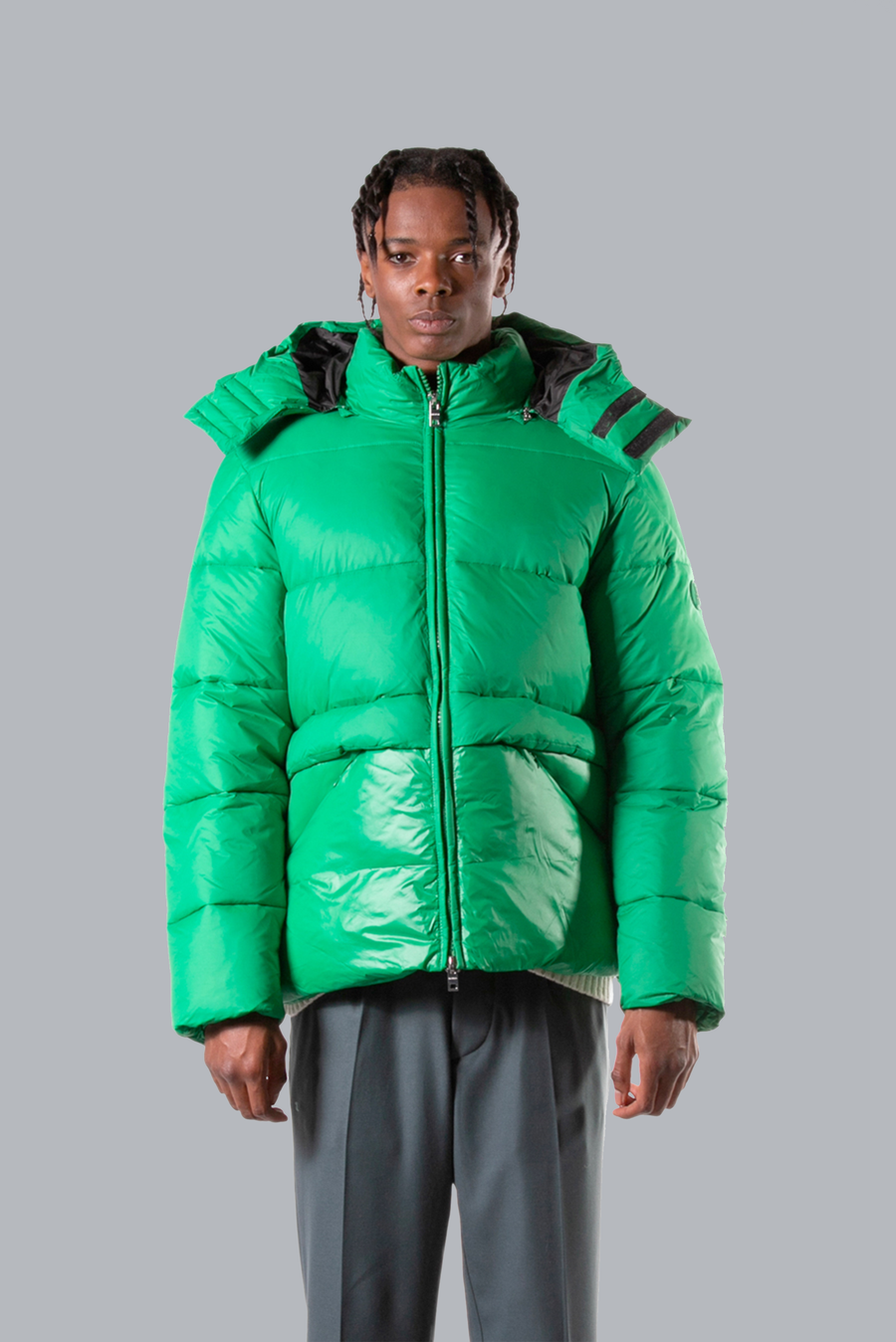 Regular fit eco down jacket with hood - Green