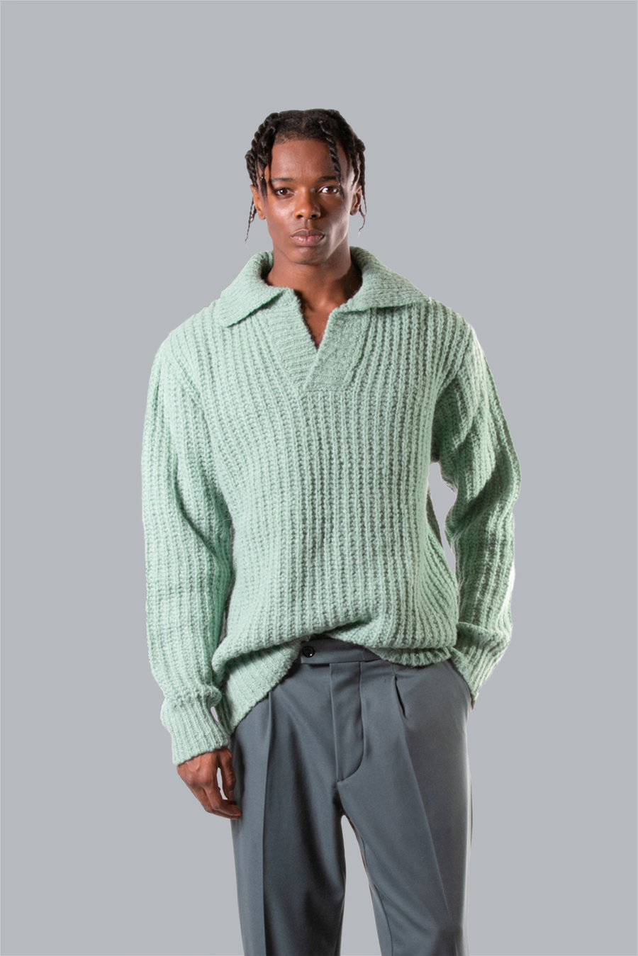 Oversized knitted polo shirt - Green