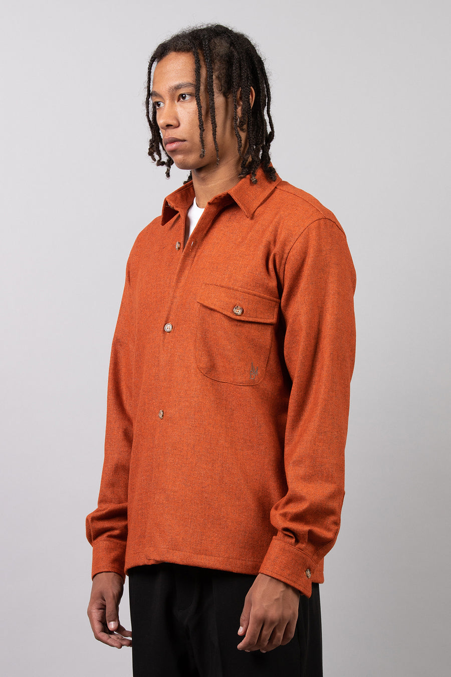 Wool blend shirt with large pocket - Orange